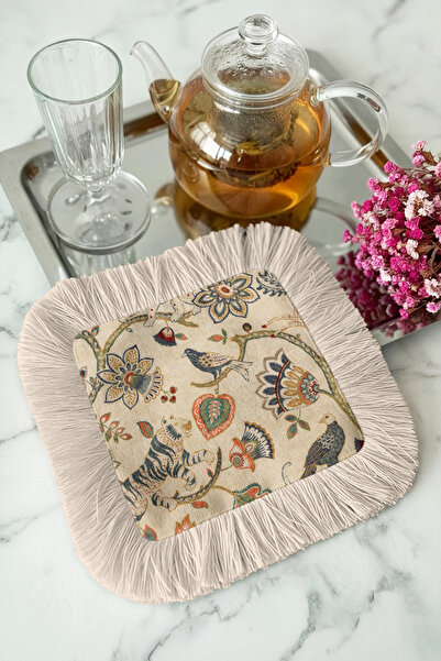 Evimde Bambaşka Indian Indian Tiger Flower Bird Fringed Presentation Napkin -...