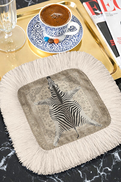 Evimde Bambaşka Șervețel de prezentare pentru cafea cu model zebră și franjur...