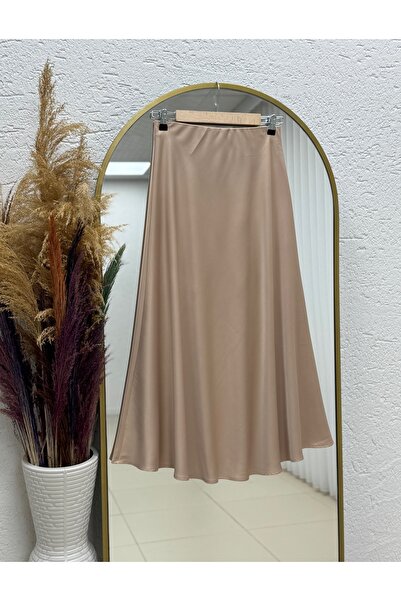 MİHRA STORE Gözde Satin Skirt.Ek137-Bn8461 Beige