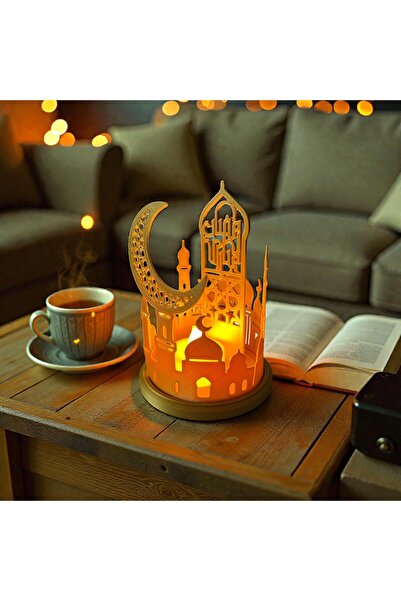 DDM GLOBAL Ledli Dekoratif “Hoşgeldin Ramazan” İslam Temalı Masaüstü Süs (Mum...