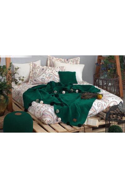 Altınbaşak Good Night Istanbul Boho Chic Blanket Set Emerald Green