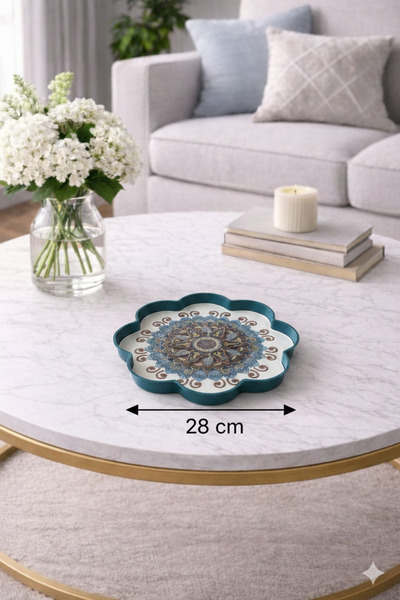 Zucci Home 28 cm Patterned Small Glass Decorative Tray |   Mediterranean Bree...