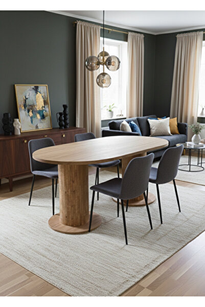 OlcayAksesuar Oslo 180x90x74cm (36MM KALIN KENARLI) Oval Beyaz Sütunlu Yemek ...