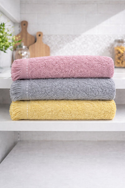 ÖZteks 3 Pieces of 30-50 cm Kitchen Towels with Fringes & Hand and Face Towel...