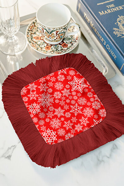 Evimde Bambaşka منديل تقديم شمعات الشاي الحديث باللون الأحمر مع زخارف ندفة ال...