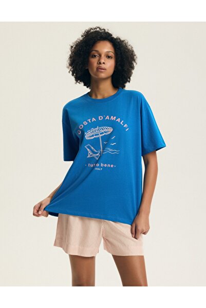 Henderson Women's Pajamas Set Shorts & Oversize T-Shirt 100% Cotton Summer Th...