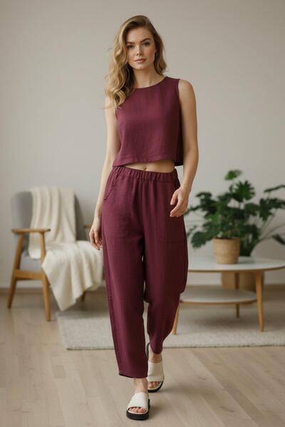 Mossta Pantaloni cu talie înaltă, cu elastic la talie și croială confortabilă...