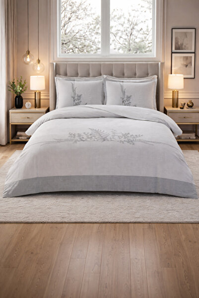 Özdilek Helecho Çift Kişilik Lastikli Çarşaf Nevresim Takımı - GRİ