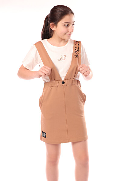 Toontoy Girl's Crew Neck Basic T-Shirt and Embroidered Printed Salopet Dress ...