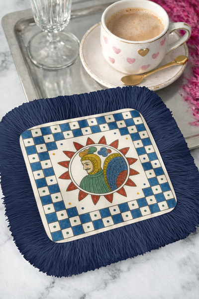 Evimde Bambaşka Servetă de prezentare cu franjuri cu figură mitologică magnif...