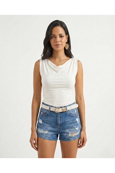 peralist Women's White Degaje Collar Soft Textured Flexible Viscose Blouse