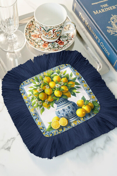 Evimde Bambaşka Limon Bahçesi Püsküllü Sunum Peçetesi - Seramik Vazo Akdeniz ...