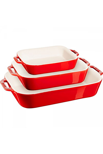 STAUB Set of 3 Ceramic Baking Dishes, Staub, 20x16cm, 27x20cm, 34x24cm, red