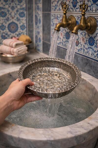 HCE STORE Hamam Kurna Tası Bakır Osmanlı İşlemeli