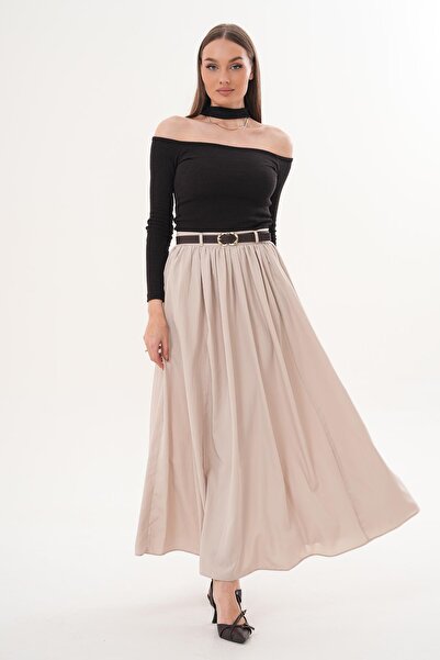 ŞİMAL Women's Belt Detailed Tencel Long Skirt 260338 -