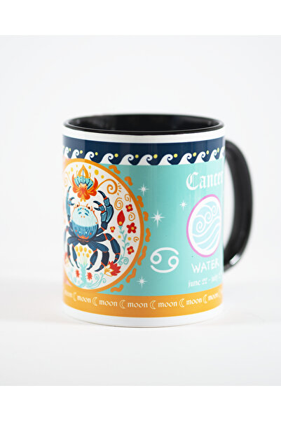 kokorodeco dekorasyon YENGEÇ BURCU Desenli Mug Bardak I Beyaz Porselen Renkli...