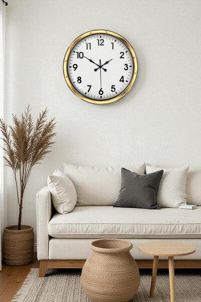 Cetiner Group 40 cm Metal Gold Standard Wall Clock – Modern and Decorative De...