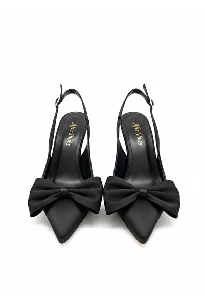 afra shoes فستان سهرة نسائي بفيونكة من القماش الأسود بكعب 7 سم