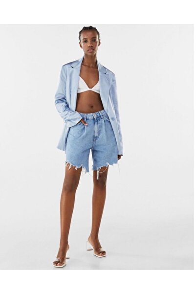 La Saade Ice Blue Satin Blazer Jacket