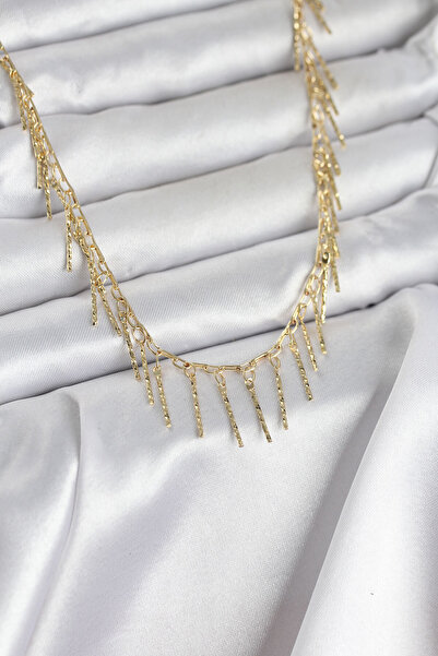 HERŞEYBURDAMODA Brass Gold Color Fringed Model Women's Necklace