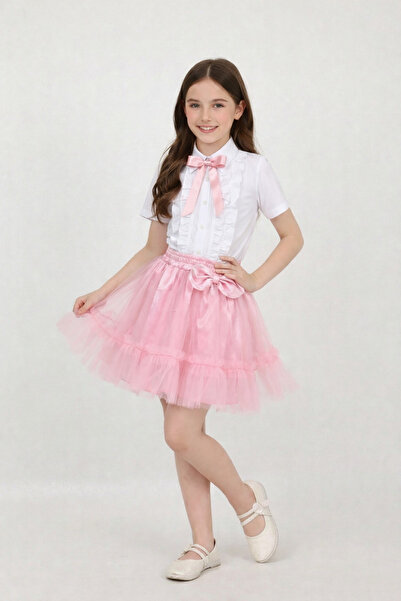 FATELLA Cămașă roz cu volane și fundă pentru fetițe, fustă tutu roz cu volane...