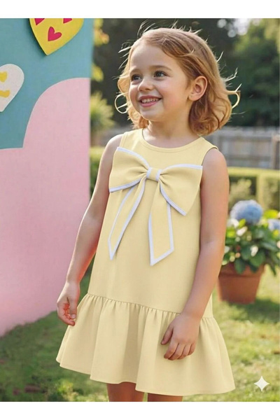 npLStore Girl's Ruffle Sleeveless Dress with Ribbon Detail