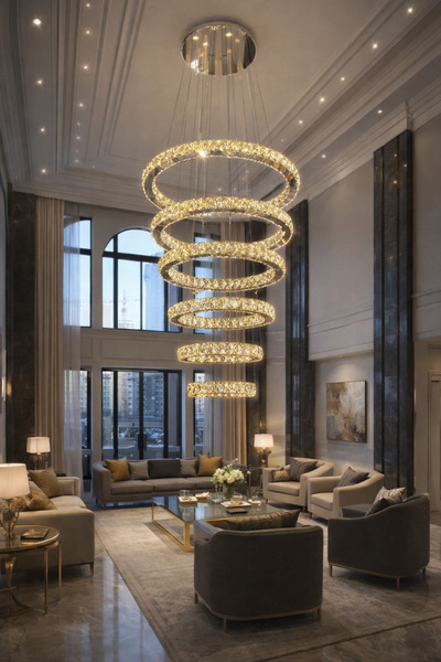 TREND KAFKAS 70x60x50x40x30 6 KATLI KROM KRİSTAL GALERİ BOŞLUĞU AVİZE