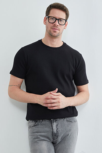 Fulla Moda Βασικό μπλουζάκι με ριμπ λαιμόκοψη