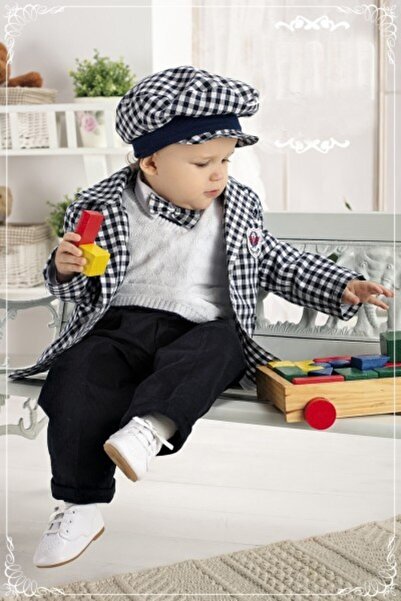 Krasnal Elegant christening suit in blue plaid 6 pieces Size: 68 cm (4-6 months)