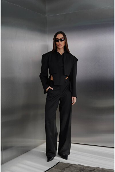 Diemmood Women's Blazer Jacket High Waist Wide Leg Pants Two-Piece Women's Suit