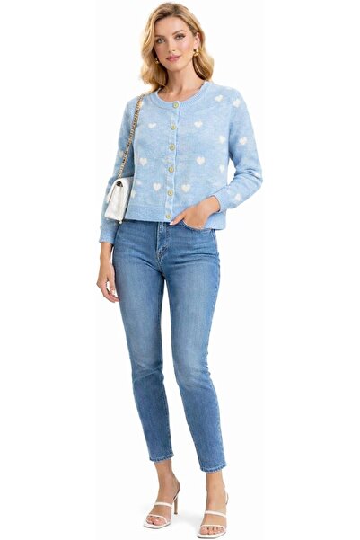 CHEVALIER FASHION Women’s Light Blue Knit Cardigan with Heart Pattern – Long ...