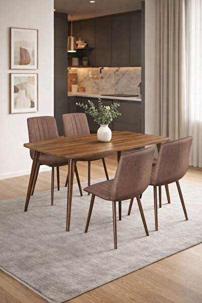 MARIA HOMES طقم سفرة عصري مكون من 5 قطع، يتضمن طاولة خشبية بطول 130 سم و4 كرا...