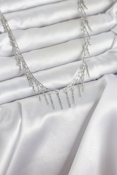 HERŞEYBURDAMODA Brass Silver Color Fringed Model Women's Necklace