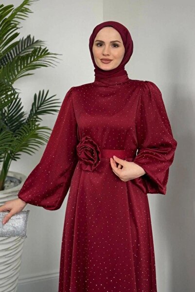 Şulemoda Giyim Ice Stone Dress Burgundy