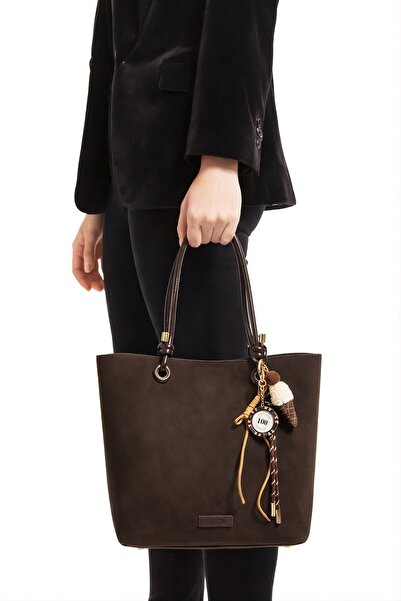 Nemesis Shoes Blair Women's Shoulder Bag with Brown Suede Charm Accessory