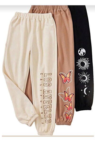 Kids Σετ 3 τεμαχίων Μπεζ-καφέ-μαύρο φούτερ με στάμπα Los Butterfly Moon