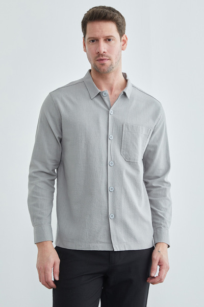 Fulla Moda Single pocket linen look shirt