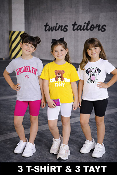 twins tailors Set de 3 piese pentru fete, tricou și pantaloni de vară, din bu...