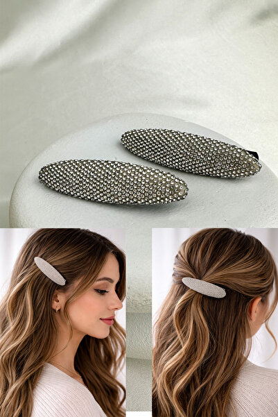 Modex Accesoriu de păr oval decorat cu piatră, agrafă dublă laterală (6cm)