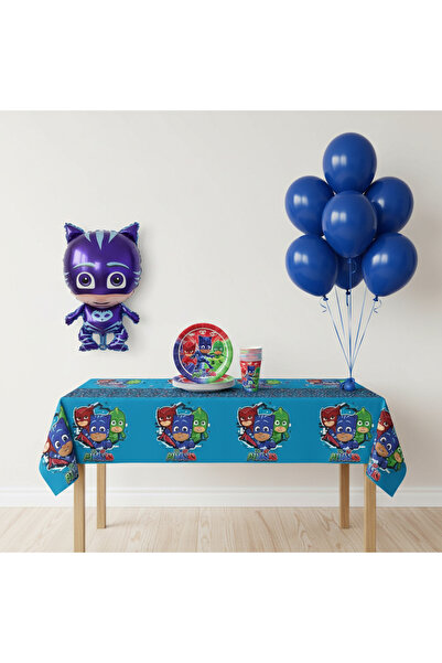 Umamiçe Pijamaskeli̇ler Party Set – 10 Blue Balloons + 8 Plates and Cups + Fo...