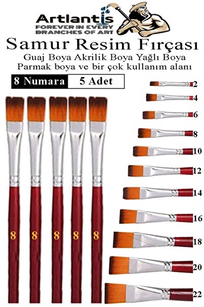 Artlantis Set četkica za slikanje sa ravnim vrhom br. 8, 5 komada, set četkic...