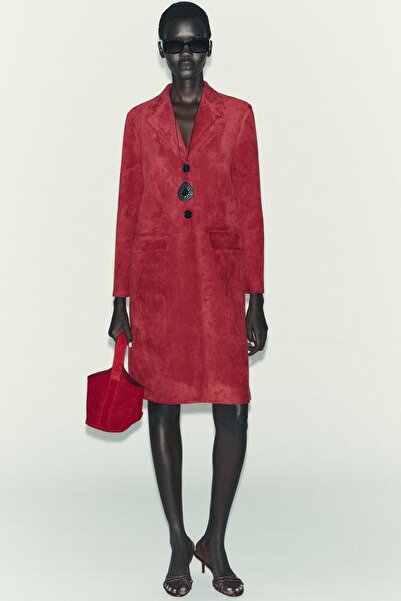 Butik Albucks Zr Za-Ra Faux Suede Redingot Coat Abzra3742