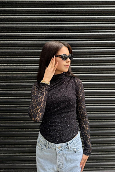 sunfyre Women's Fisherman Long Sleeve Lace Stoned Bottom Snap Bodysuit Zıbın ...