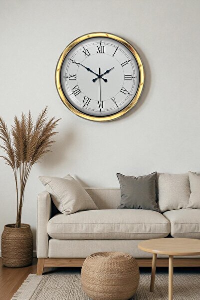 Cetiner Group Gold Stylish 40 cm Metal Roman Numeral Wall Clock