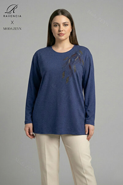 Ravencia Women's Colorful Leaf Patterned Stoned Lycra Slit Wool Viscose Mothe...