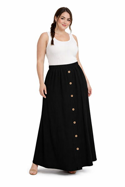 VAYE COLLECTION Lastikli Bel Viskon Penye Etek Düğme Detaylı Önü Açılmaz Stan...