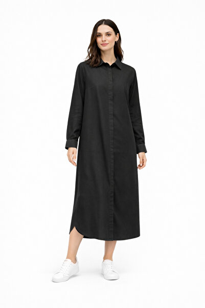 İDOL GİYİM Shirt Collar Ten-Sel Fabric Long Denim Tunic-Dress