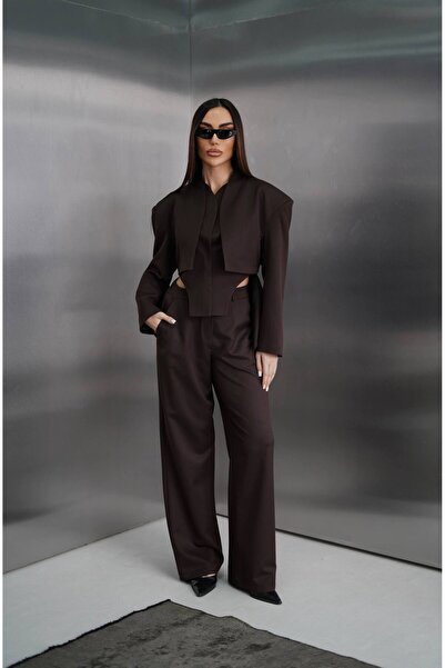Diemmood Women's Blazer Jacket High Waist Wide Leg Pants Two-Piece Women's Suit