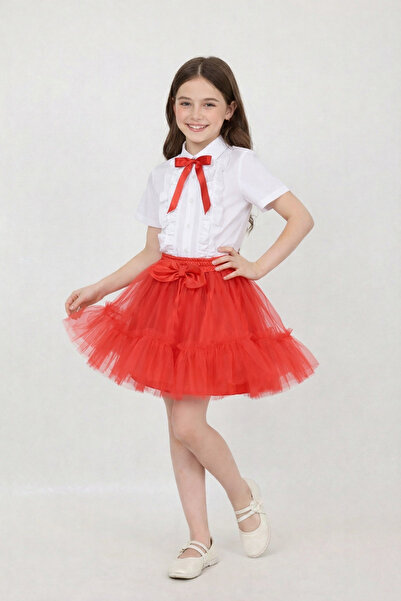 nacar çarşı Cămașă roșie cu volane și fundă pentru fetițe, fustă tutu roșie c...