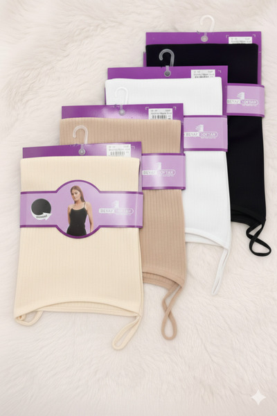BEYAZTOPTAN Cotton Ribbed Women's Strap T-Shirt 4-Piece Pack